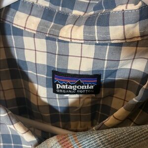 Patagonia + Kuhl Men's Casual Blue and Cream Plaid Shirt
